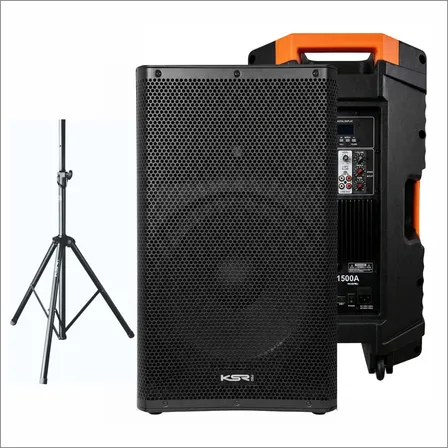 Caixa Som Ativa 15 Profissional 750w Ksr Pro Kr1500a + Tripe Preto