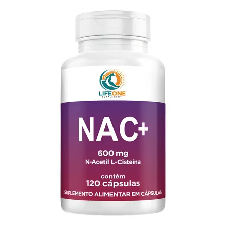 Nac+ N-acetil L-cisteína, 600mg, 120 Cápsulas, Life One Sem Sabor