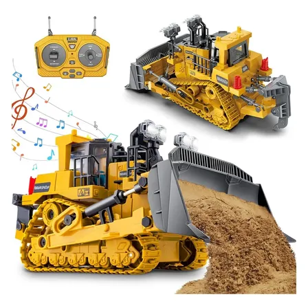 Brastoy Bulldozer Controle Remoto Modelo 2026 Escala 1:24 Trator de Esteira 360 Graus 2 Baterias Recarregáveis Luzes e Música Demonstração Automática 2.4GHz Presente Infantil para Meninos