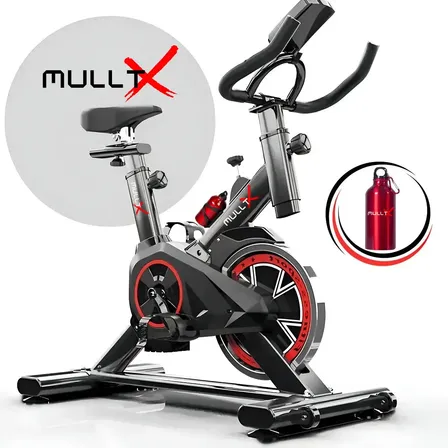 Bicicleta Ergométrica Bike Spinning Academia Casa Residência Cor Vermelho MULLTX Pro7 Com Garrafinha e Rodinha