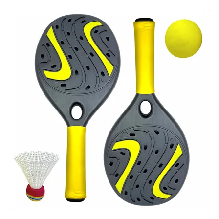 Jogo Raquete Frescobol Badmington Tenis Praia Bolinha Peteca Cor Preto