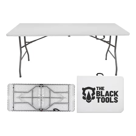 Mesa Dobrável Vira Maleta Com Alça Portátil 1.80m Para Camping Pesca Jardim Área Externa Tft1800 The Black Tools