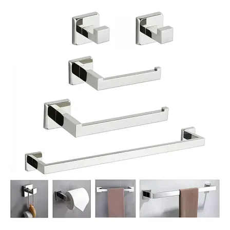 Kit de Acessórios para Banheiro de 5 Peças em Aço Inoxidável Prateado