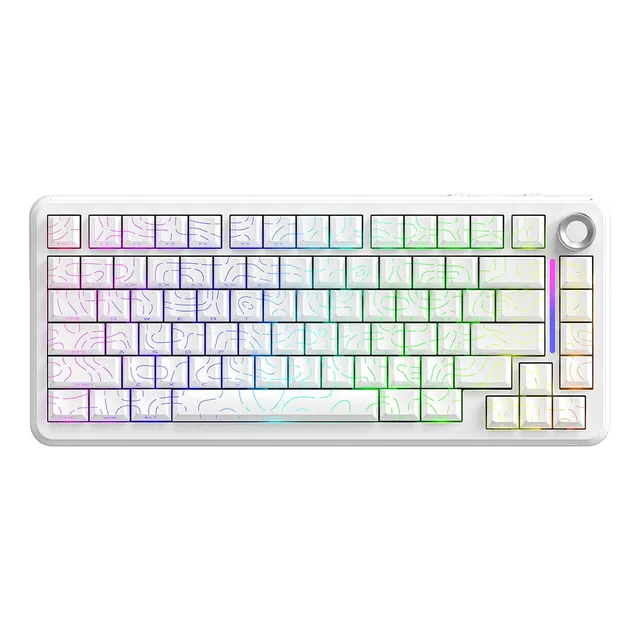 Teclado Gamer Mecânico Sem Fio Bluetooth Tri Mode 75% Led Rgb Hot Swappable Free Wolf F75 White Contour Lines Inglês Uk