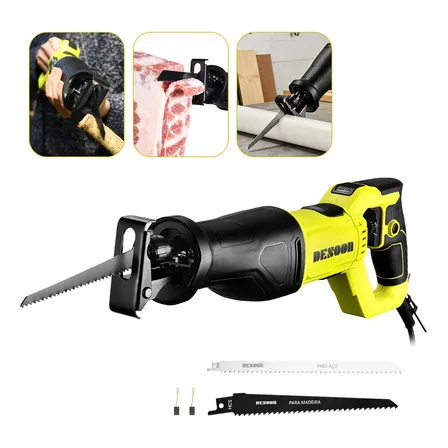 Serra Sabre Elétrica 1200w Real Profissional 22mm 2800spm Corte Madeira Aço Com Punho Giratório E 2pcs Lâminas Desoon