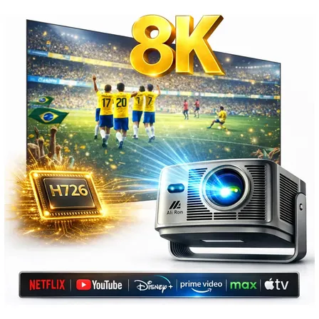 Projetor Smart Aliron Hy350 Max Android 14 1080p Nativo Suporte 8k Wifi 6 Bluetooth Chip Allwinner H726 Quad Core 10000 Lumens Tela 150 Cinema Home Theater Controle Yamashita Cinza Chip H726 127/220v