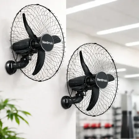 Kit 2 Ventiladores Parede 60cm 200w Bivolt Ventimais 60 Cm 60hz Preto Pp Com Fibra 3 127/220v
