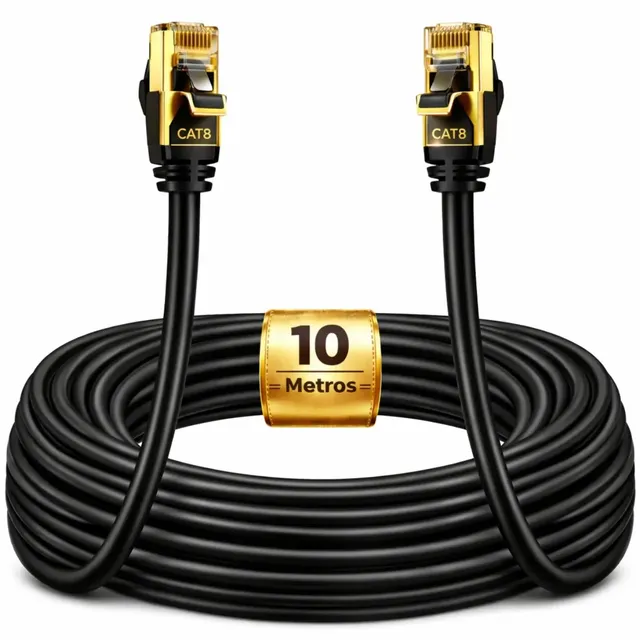 Cabo De Rede Cat8 10 Metros 10m Lan Internet Crimpado Rj45 Preto Boyu Cell