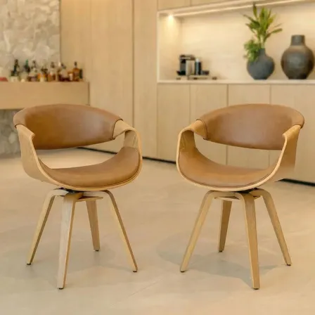 Kit 2 Cadeiras De Jantar Nicole Moderna Design Confortável Couro Cor Caramelo