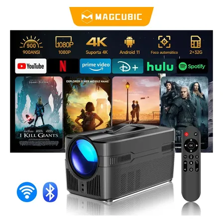 Projetor Portátil Magcubic Hy450c 1080p Hd 4k Android Smart Tv 900 Ansi Wi-fi Bt, Função De Foco Automático, Cinema Em Casa, Ao Ar Livre E Escritório, Com Controle Remoto E Alto-falante De 5w