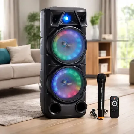Torre De Som Graves Potentes Bass Boost, Iluminação Colorida, Karaokê, Party Speaker Caixa De Som Amplificada Caixa De Som Bluetooth Usb Tf Mic Dc5v Aux Amplificador Duplo Com Tela De Exibição