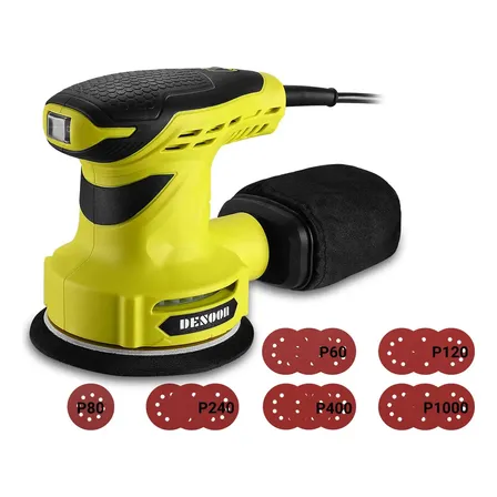 Lixadeira Orbital Elétrica 300w Real Profissional 125mm Com Auto Vácuo Coletor De Pó + 16 Lixas Kit Completo 220v Desoon