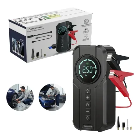 Auxiliar De Partida E Compressor De Ar 4 Em 1 12v Carro Moto Preto 50/60hz