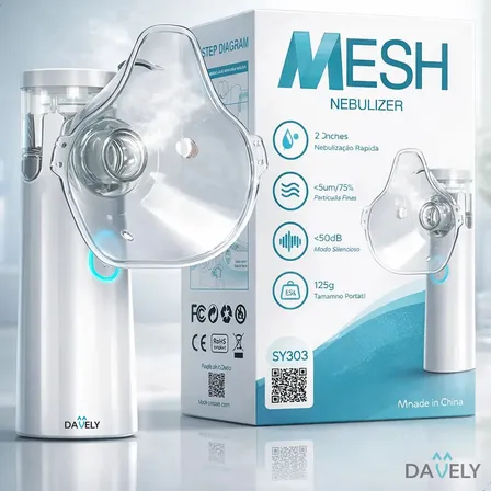 Inalador Nebulizador Portátil Mesh Sem Fio Silencioso Branco Compacto Mesh Bivolt Nebulizador Com Rede Vibratória Aparelho Para Inalação Inalador Silencioso A Pilha Ou Cabo Usb Marca Davely 127/220v