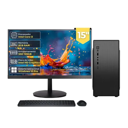 Computador Completo Intel Core I3, 8gb Ram, Ssd 120gb, Monitor Led 15 Hdmi, Windows 10 Pro - 2eletro Lite Cd2e-li100 120 Gb 8 Gb Intel Hd Graphics