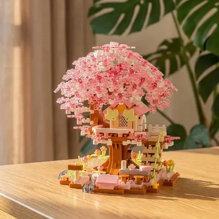 690 Peças De Blocos De Construção De Árvore De Flor De Cerejeira Brinquedo De Montagem De Cerejeira De Construção