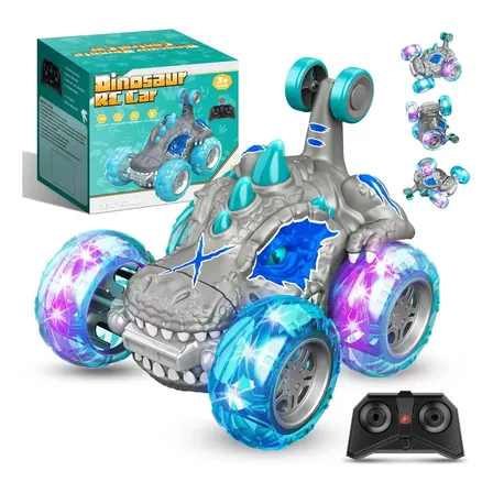 Carrinho Recarregável Controle Remoto Acrobata Gira 360 Graus Dinossauro Com Luzes Color Efeitos Especiai Colorido Brinquedo Encantado Infantil Menina Sortidos