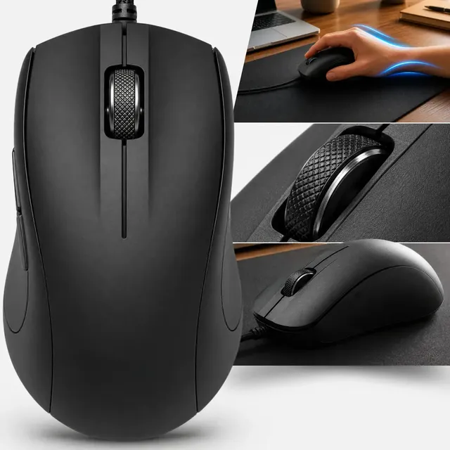 Mouse Usb Com Fio 1200 Dpi Alta Precisão Plug And Play Ergonômico Confortável Ideal Para Pc Notebook Escritório Trabalho Estudos Uso Diário Eduimports Preto