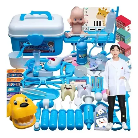 Kit Médico Infantil Completo Brinquedo Dentista 65 Peças Com Jaleco Maleta E Boneca Luz Som Presente Educativo Meninos Meninas