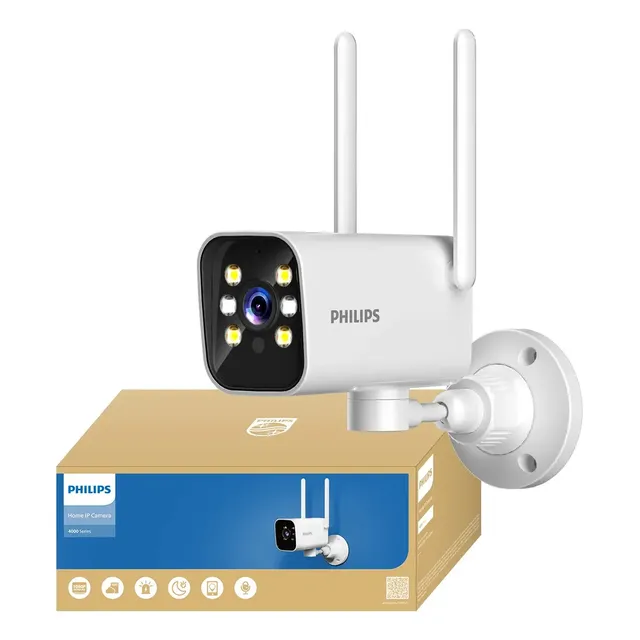 Câmera De Segurança Wifi Full Hd Externa Philips 1080p Sensor Movimento 360º Visão Noturna Branco