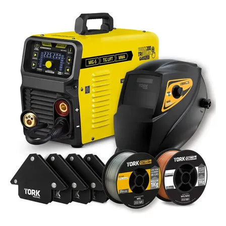 Maquina Solda Inversora Combo Mig 200a Flex Tig Mma Máscara 4k + Arame Amarelo 127 220v