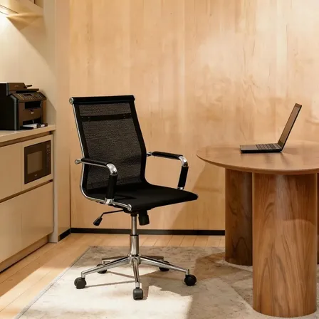 Cadeira De Escritório Office Sevilha Baixa Tela Design Moderno Confortável Cor Preto