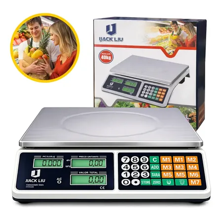 Balança Comercial 40kg Display Duplo Digital, Cálculo De Preço E Bateria Recarregável Para Mercado Cozinha Açougue 40 Kg