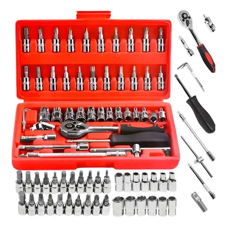 Conjunto Ferramentas 46 Peças: Leve E Durável P/reparos Casa/estrada. Aço Cromo Vanádio, Anti-ferrugem, Torque +50%. Soquetes, Chave Catraca,catraca 45 Dentes.domésticos, Veículos, Motos, Bicicletas.