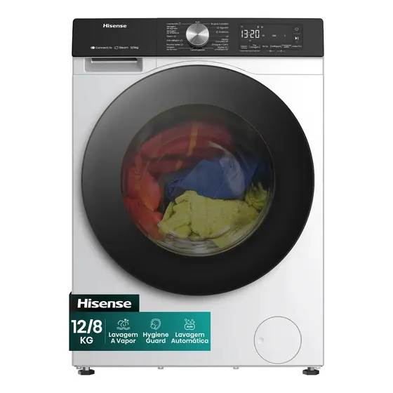 Lava e Seca Hisense 3S Branco 12kg/8kg Inverter 16 Programas com Wi-Fi WD3S1243BW1 110V