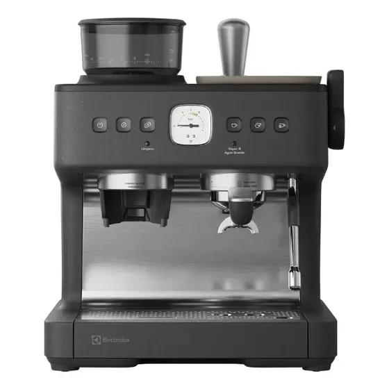 Cafeteira Espresso Latte Electrolux com Moedor de Grãos Integrado, Café em Pó e Sache Saida de Vapor independente Aquecimento de Xícaras Estilo Barista Expert ECM90 Preto Fosco
