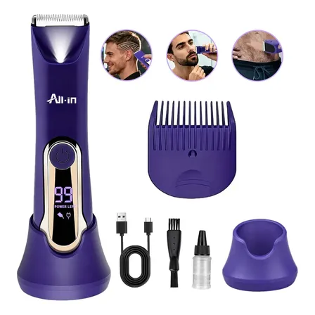 All-in Barbeador Eletrico Aparador de Pelos Aparelho de Barbear Corporal Áreas Íntimas Barba Cabelo Lâmina de Cerâmica com Luz Homen
