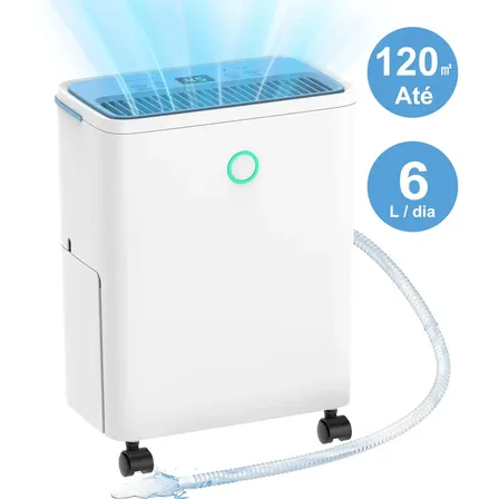 Desumidificador De Ar Antimofo 6l/dia Para Ambientes Até 120m², Compressor Silencioso Com Timer 24h, Drenagem Contínua, Display Digital, Filtro Lavável, Controle De Umidade Com Rodas, Ideal Para Casa