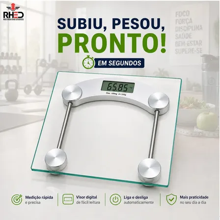 Balança Corporal Digital Vidro Temperado Transparente Portátil pesagem Academia Nutricionista Balanca 180kg Dieta Treino Fitness Musculação Saúde Profissional Ou Domestico - Rhead Red High End Studios