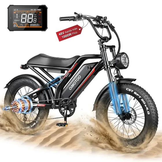 Bicicleta Elétrica Oimotoo M1901 1000W com Pneu Gordo Aro 20, Bateria 15Ah e Autonomia de 70km
