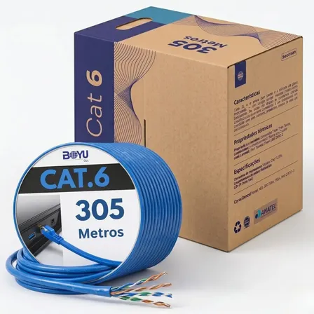 Cabo De Rede Internet 305m 305 Metros Cat6 Azul Giga Lan Ethernet Boyu Cell