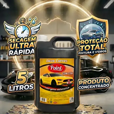 Shampoo Automotivo Com Cera 5l Brilho Imediato Limpeza Pesada Proteção Pintura E Vidros Detergente Sabão Neutro Concentrado Para Carro E Moto Secagem Rápida Lava Rápido Profissional Point Komei