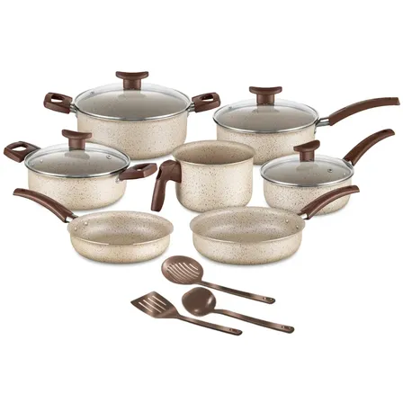 Conjunto De Panelas 10 Peças Antiaderente Com Tampa De Vidro Bianco Essenza Di Chef
