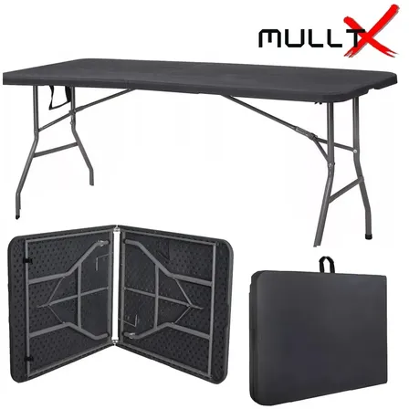 Mesa Dobrável De Plástico Com Alça, Para Camping E Jardim Preta Preto
