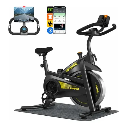 Bicicleta Ergométrica Fitness Para Cardio E Musculação Com Base Cor Preto E Amarelo 10kg Inercia 150kg Marca Sevenfit