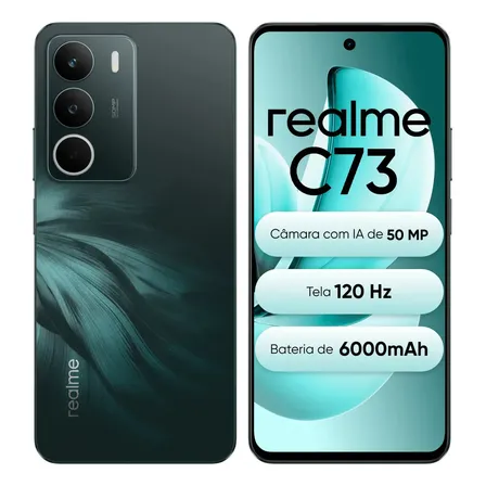Smartphone Celular Realme C73 256gb 8gb Ram Dual Sim Câmera De 50mp Bateria 6000mah Unisoc T7250 Verde