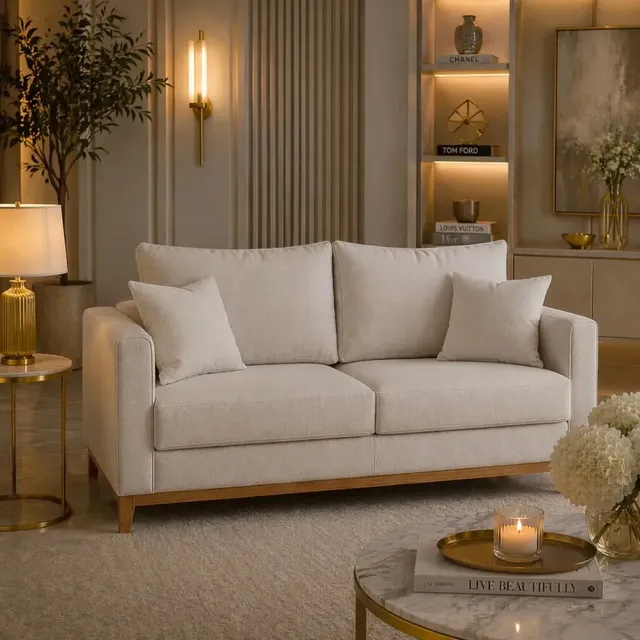 Mz Móveis Premium Sofa Dois Lugares Sofá Creme Liso