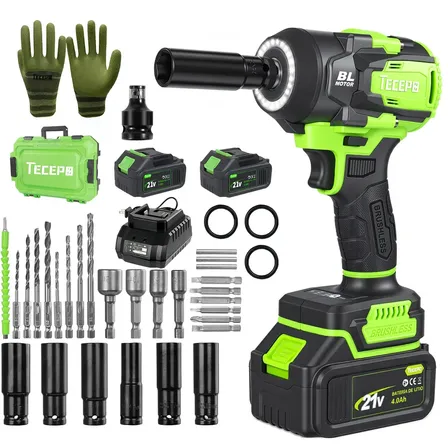 Chave De Impacto Tecepo 600n.m Recarregável Profissional Sem Escova Com 2 Baterias 21v 4ah, Parafusadeira Chave De Impacto 1/2 3200rpm 127/220v 60hz Verde-limão Reparos Em Carros, Móveis E Perfuração
