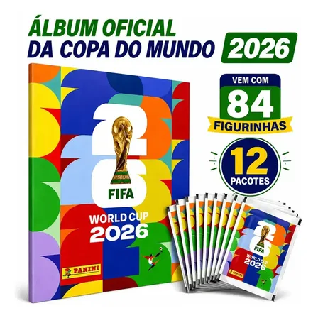 Àlbum Copa Do Mundo Fifa 2026 + 84 Figurinhas Capa Mole (12 Envelopes)