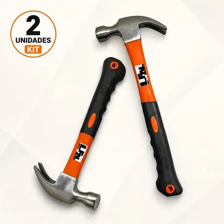 Kit 2 Martelo De Prego Profissional Tipo Unha Cabeça Aço Cabo Fibra Emborrachado Resistente Ferramenta Portátil Multifuncional Construção Obra Casa Pedreiro Carpinteiro Serralheiro Reforma Marca Lfal