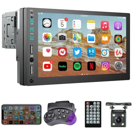 Central Multimídia 1din E 2din Universal Espelha 7 Touch Mp5 Bt Chamada Mãos Livres Controle Volante + Câmera Ré Completa Preto