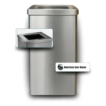 Lixeira De Aço Robusta De 100 Litros Inox Quadrada De 70 Cm Prateado