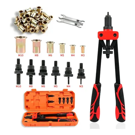 Rebitadeira Manual De Rosca Com Alavanca Modelo M3 M4 M5 M6 M8 M10 Com 90 Rebites De Rosca Profissional Manual Fixação Rebites+nf