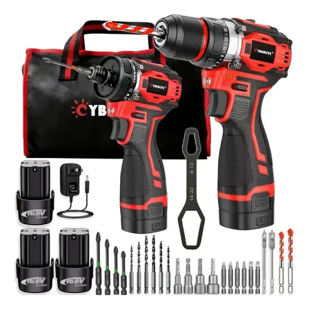 Kit Furadeira De Impacto E Parafusadeira Brushless 21v Sem Fio, Profissional 3 Baterias De Lítio Bolsa E Acessórios Completo Cyberlite Motor Sem Escovas Bivolt Martelete Portátil