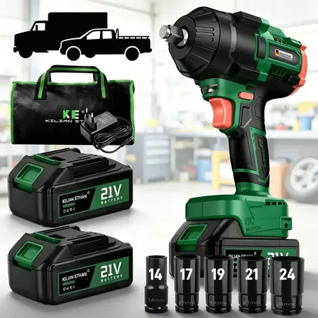 Chave De Impacto KILIAN ETHAN 21V Brushless 1000N.m Encaixe 1/2 Pol Sem Fio Com 2 Baterias De Lítio 4.0Ah Carregador Bivolt, Bolsa E Acessórios Profissional
