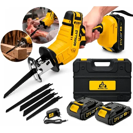 Serra Sabre Elétrica Profissional Cortar Carne Ossos Portátil Sem Fio 2 Baterias Bivolt Com Acessórios Gsb-100 Gorillaz 127/220v